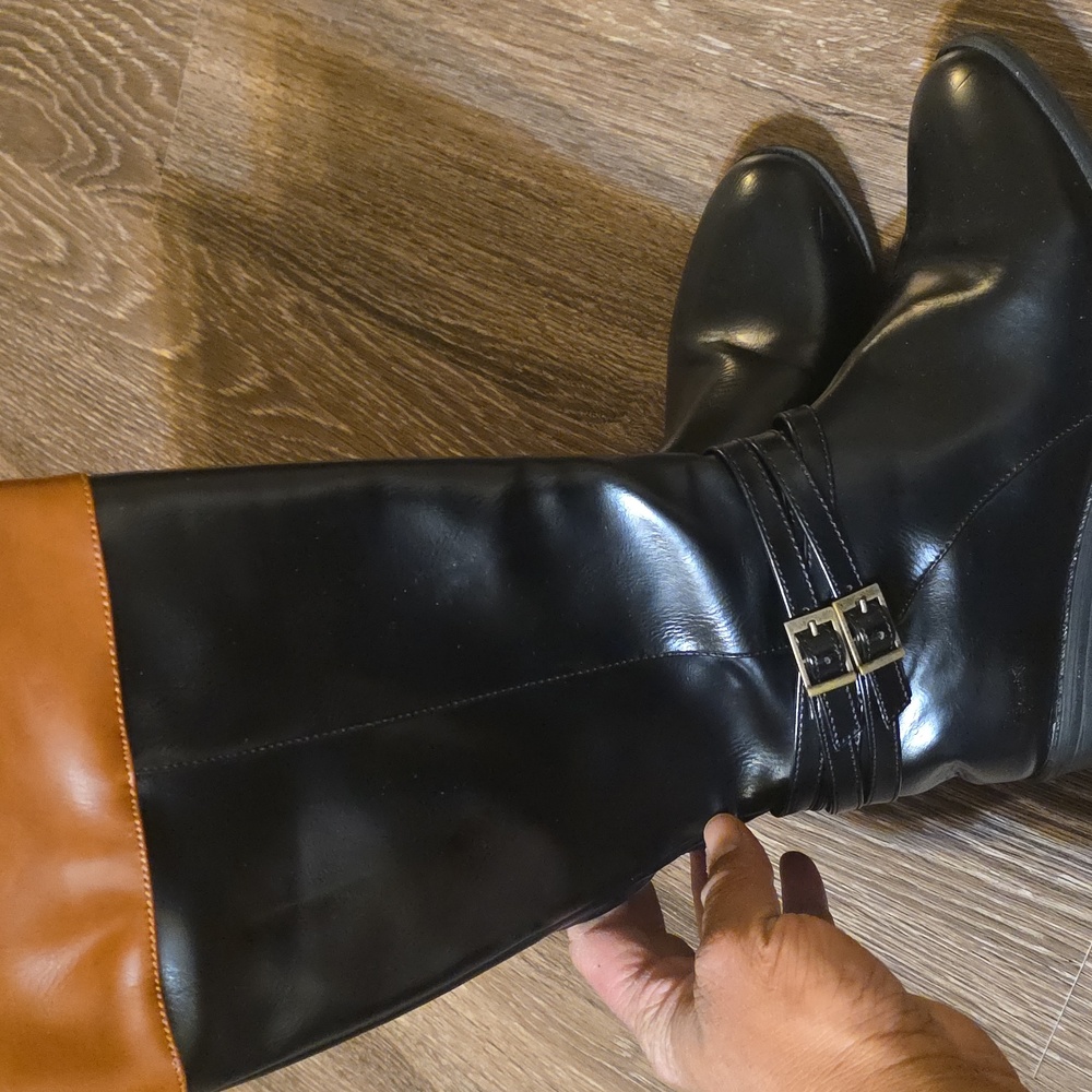 Kohl's So Trixieblack Black and Brown Heeled Leather Riding Boots - Picture 4 of 4